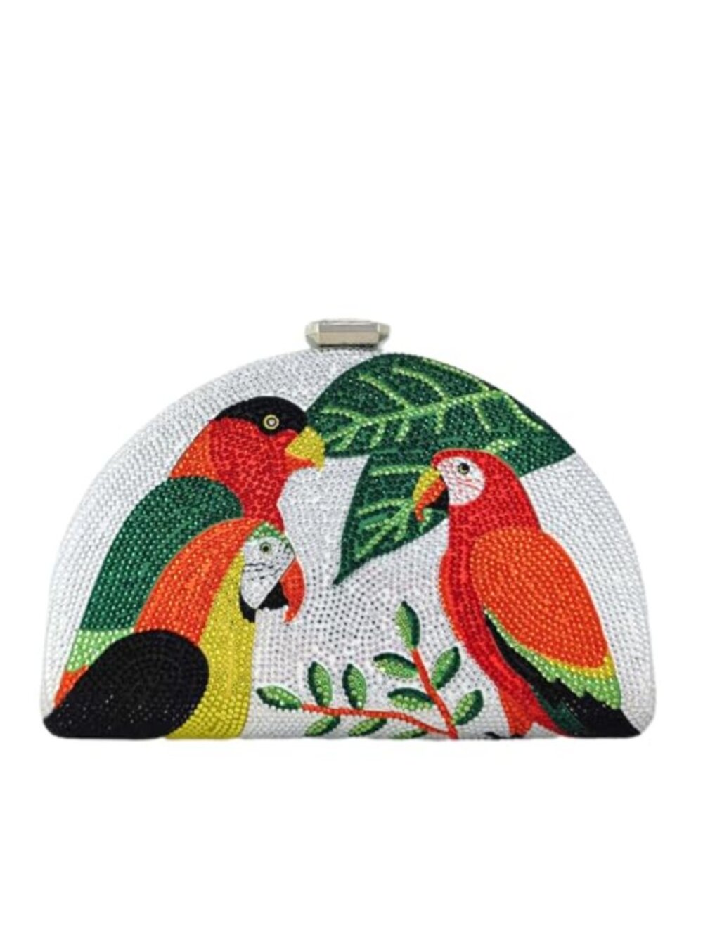 Crystal Rhinestone Parrot Clutch Evening Bag with Chain Straps